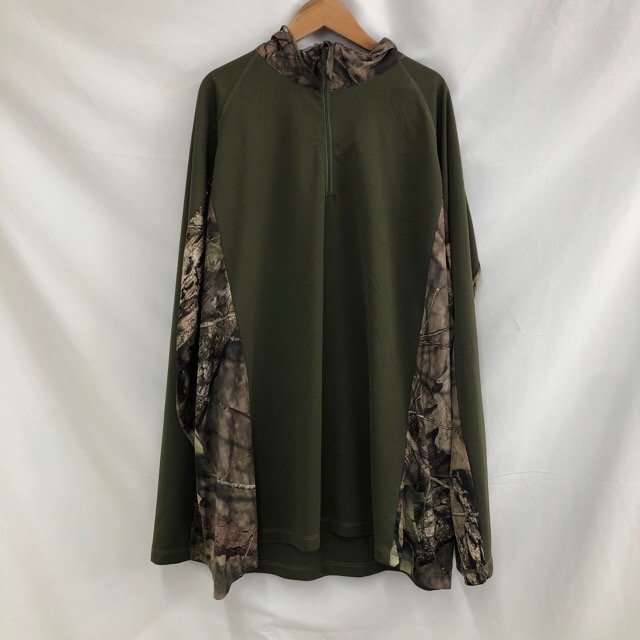 C419 トールウッズ XL アメリカ古着 長袖 リアルツリーカモ柄 ハーフジップ シャツ グリーン TALLWOODS メンズ拍卖