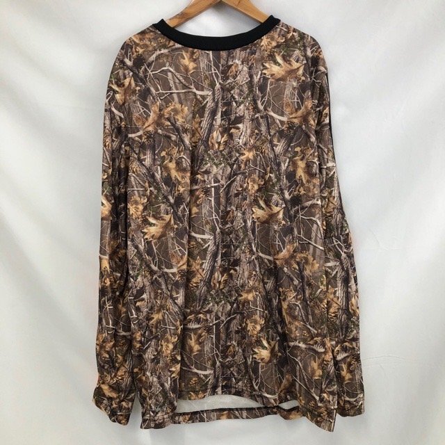 C429 ノースポイント L アメリカ古着 長袖 ポリエステル リアルツリーカモ柄 切替Tシャツ ブラウン NORTHPOINT メンズ拍卖