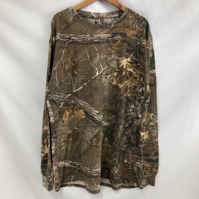 C438 フィールドアンドストリーム L アメリカ古着 長袖 リアルツリーカモ柄 Tシャツ ブラウン FIELD&STREAM メンズ拍卖