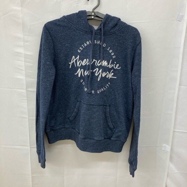 B544 アバクロンビーアンドフィッチ M アメリカ古着 プリント パーカー ブルー Abercrombie & Fitch レディース拍卖