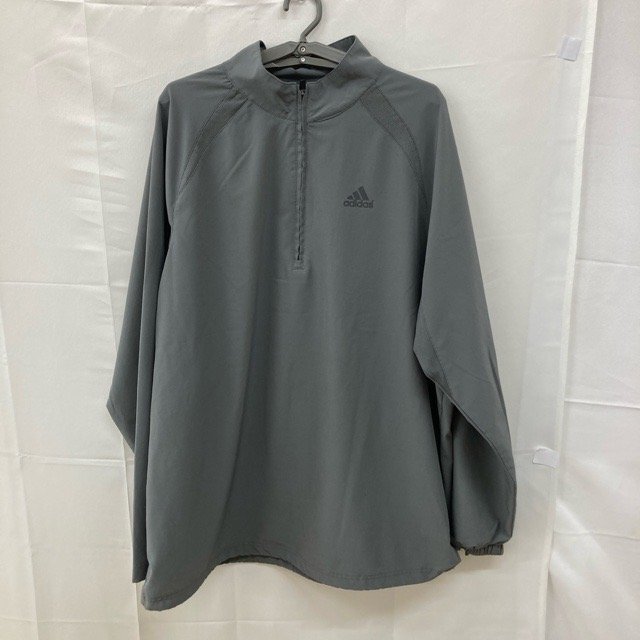 B536 アディダス L アメリカ古着 ハーフジップ ポリエステル 長袖 プルオーバー グレー adidas メンズ拍卖