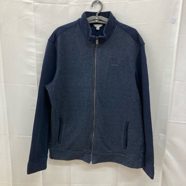 B542 カルバンクライン L アメリカ古着 フルジップ コットン混 スウェットジャケット ネイビー Calvin Klein メンズ拍卖