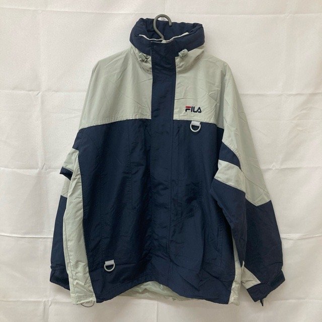 B586 フィラ L アメリカ古着 ナイロン ハーフジップジャケット ネイビー FILA メンズ拍卖