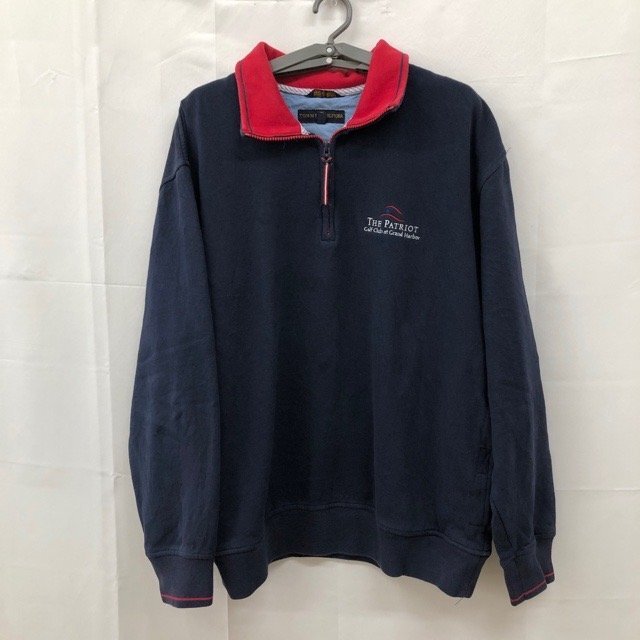 B614 トミーヒルフィガー L アメリカ古着 2000年代 コットンポリ 長袖 ハーフジップスウェット ネイビー TOMMY HILFIGER メンズ拍卖