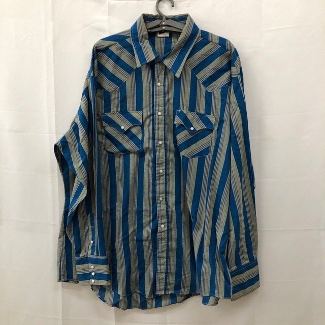 B603 ホルト XL アメリカ古着 ストライプ コットン 長袖 ウエスタンシャツ ブルー HOLT メンズ拍卖