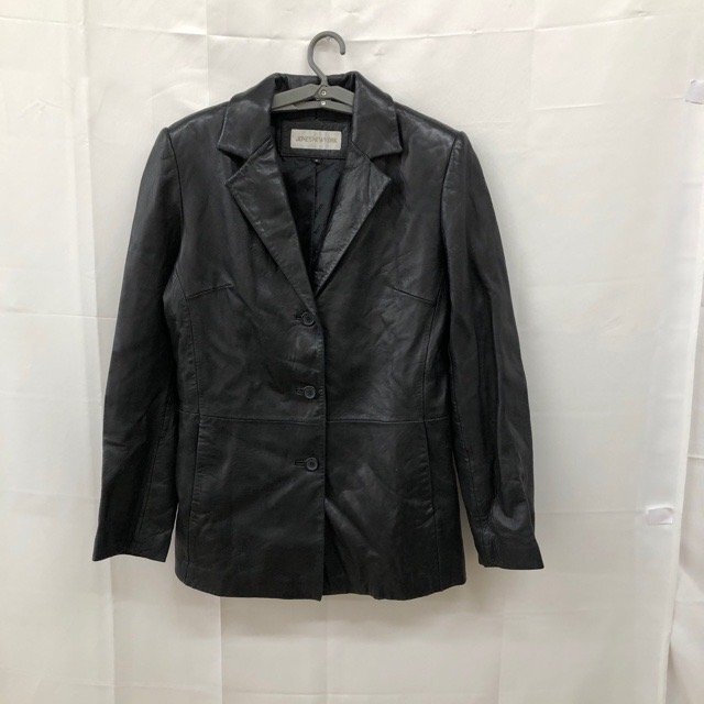 B629 ジョーンズニューヨーク S アメリカ古着 レザー テーラードジャケット ブラック JONES NEW YORK レディース拍卖