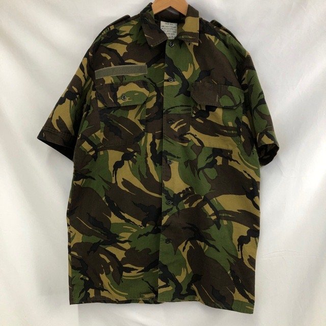 C456 オランダ軍 ユーロ古着 1990年代 カモフラージュ ポリコットン 半袖 ミリタリーシャツ グリーン NETHERLANDS メンズ拍卖