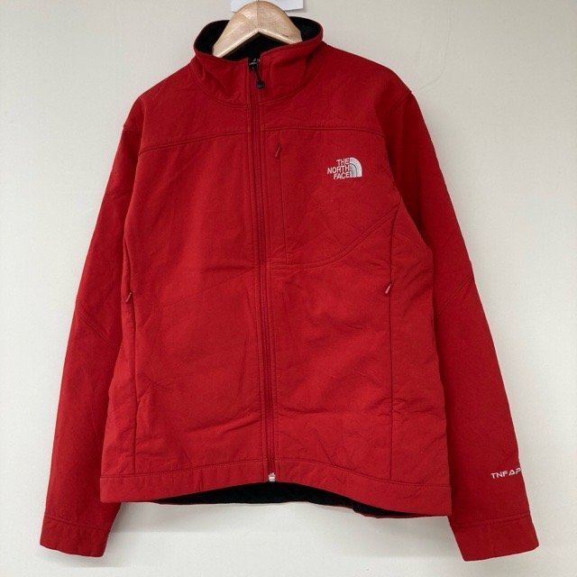 B655 ザノースフェイス M アメリカ古着 ポリエステル混 長袖 ソフトシェルジャケット レッド THE NORTH FACE レディース拍卖