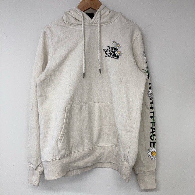 B690 ザノースフェイス S アメリカ古着 メキシコ製 コットンポリ 長袖 プリントロゴ パーカー ホワイト THE NORTH FACE レディース拍卖