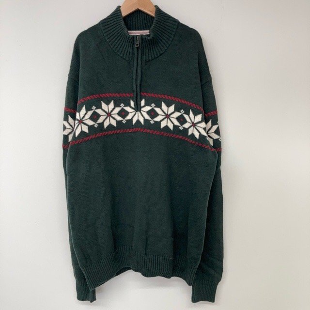 B688 ウェザープルーフ アメリカ古着 コットン 長袖 ノルディック柄 セーター グリーン WEATHERPROOF メンズ拍卖