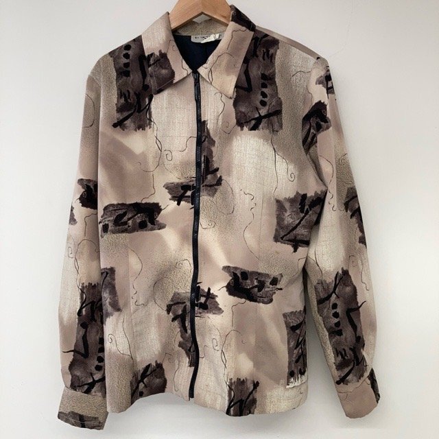 B691 ケンジントンスクエア S アメリカ古着 USA製 総柄 長袖 シャツ ベージュ KENSINGTON SQUARE メンズ拍卖