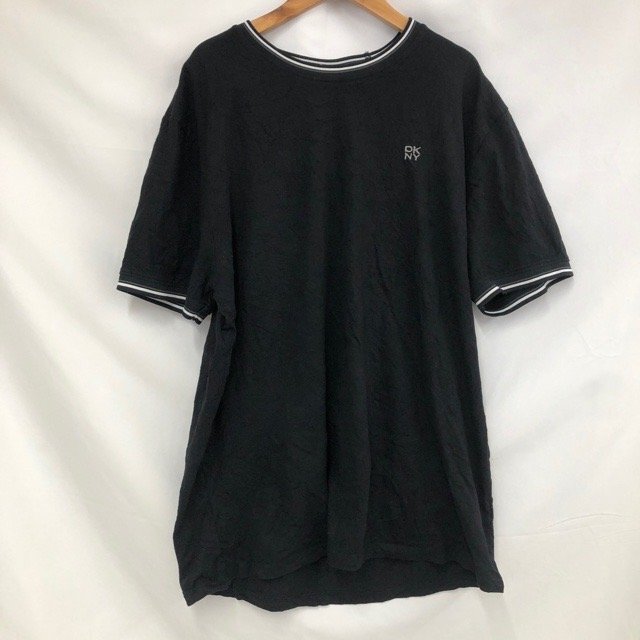 C517 ディーケーエヌワイ L アメリカ古着 ストレッチ リブライン コットン 半袖 Tシャツ ブラック DKNY メンズ拍卖