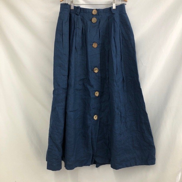 C550 ローデンフライ 42 ユーロ古着 リネン ロング スカート ブルー LODENFREY レディース拍卖