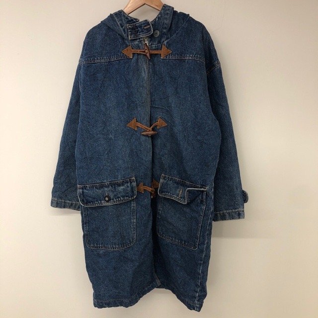 C578 インナービュー S アメリカ古着 トグル コットン 長袖 ダッフルコート ブルー inner view レディース拍卖