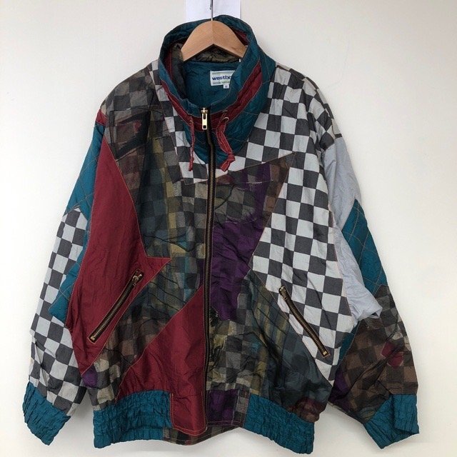 C589 ウエストバウンド M アメリカ古着 チェッカー切替 ナイロン 長袖 ブルゾン マルチ westbound メンズ拍卖