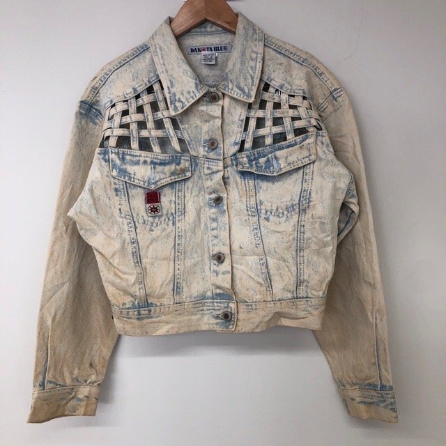 C569 ダコタブルー S アメリカ古着 香港製 デニム 編み込み ジャケット ベージュ DAKOTABLUE レディース拍卖