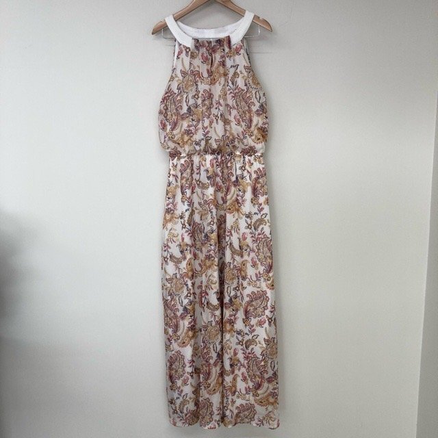 C618 ロビービー 10 アメリカ古着 フラワー ロングワンピース ウエストゴム マルチ ROBBIE BEE レディース拍卖