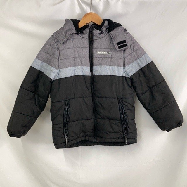 C616 ロンドンフォグ S ユースサイズ アメリカ古着 中綿 長袖 裏起毛 ジャケット グレー ブラック系 LONDON FOG レディース拍卖
