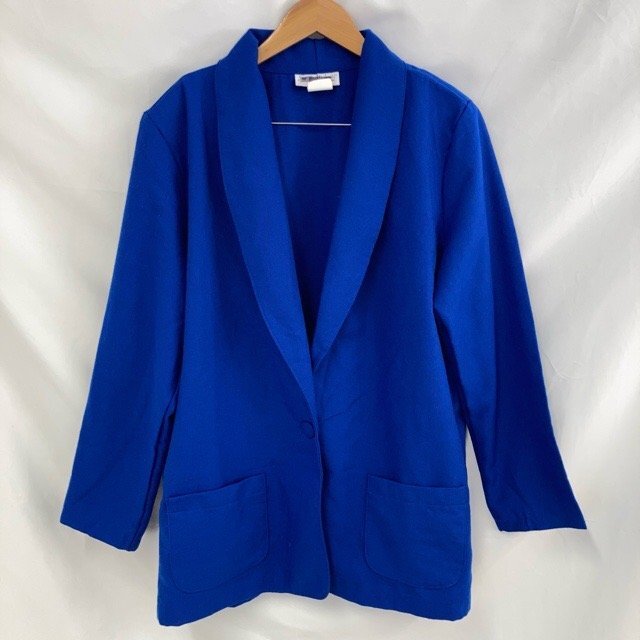 C602 スーザンミッシェル M アメリカ古着 ポリエステル 長袖 ジャケット ブルー SUSAN MICHELLE'S レディース USA製拍卖