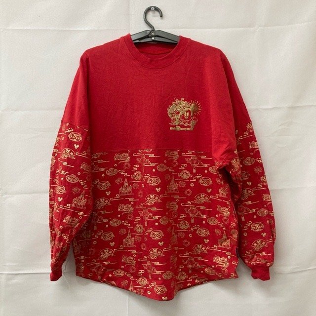 D152 ディズニー S メンズ スピリットジャージー ゴールドロゴ コットン 長袖 Tシャツ レッド Disney拍卖