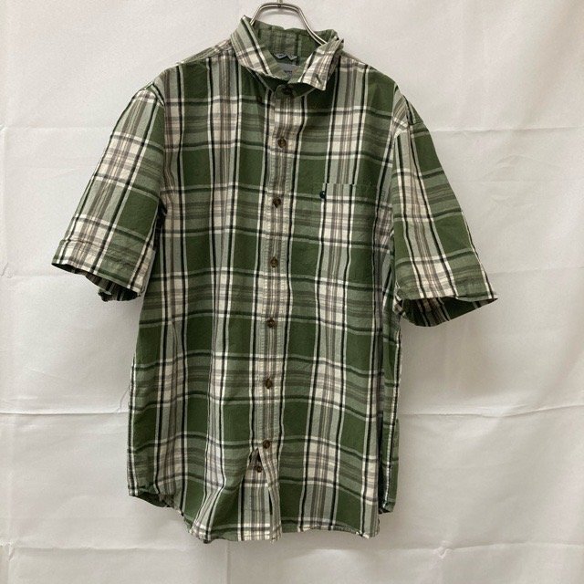D39 カーハート L アメリカ古着 2015年 コットン 半袖 チェックシャツ グリーン Carhartt メンズ拍卖
