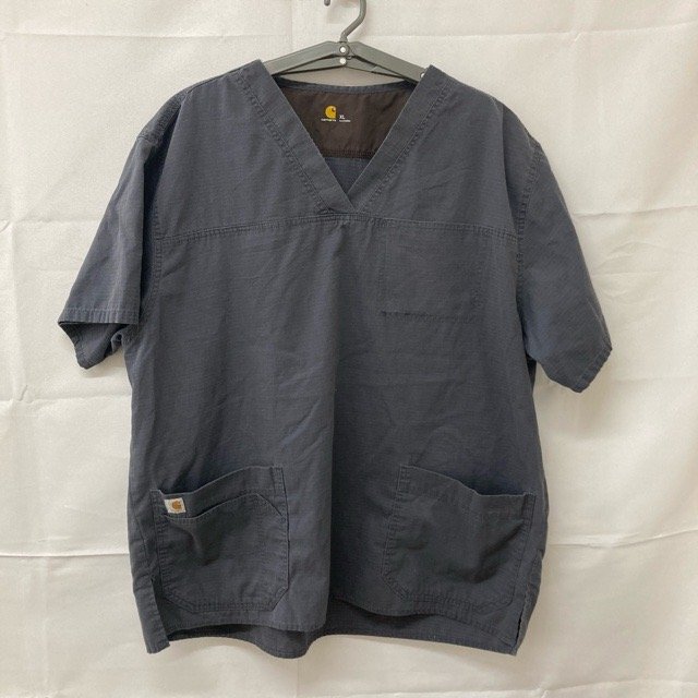 D45 カーハート XL アメリカ古着 コットンナイロン 半袖 Vネック スクラブシャツ チャコールグレー Carhartt メンズ拍卖