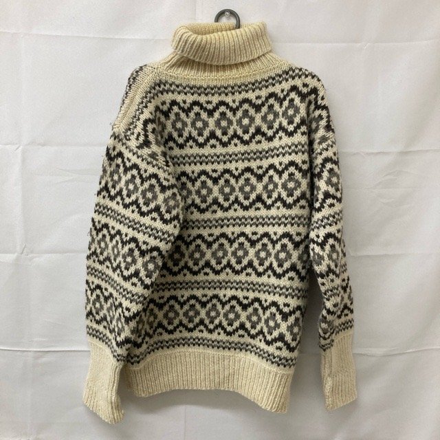 D60 オスロ L ユーロ古着 デンマーク製 ウール ノルディック柄 タートルネック ニットセーター アイボリー OSLO メンズ拍卖