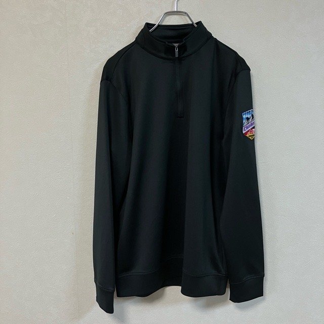 D195 ヒューゴボス M アメリカ古着 Oktoberfest刺繍 ポリエステル 長袖 ハーフジップ スウェット ブラック HUGO BOSS メンズ拍卖