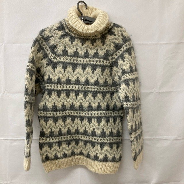D177 モデールマリー ユーロ古着 タートルネック ノルディック柄 ニットセーター グレー×アイボリー MODELL MARY メンズ拍卖
