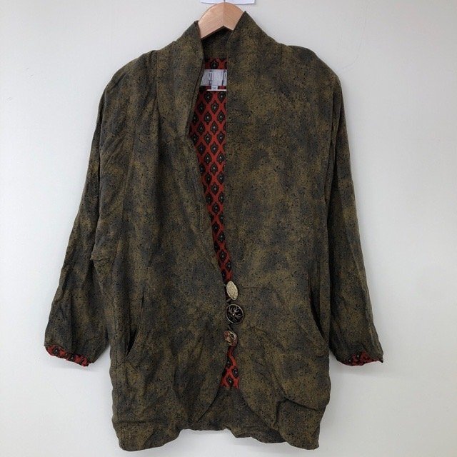 D279 プラチナムバイドロシーショーラン S USA製 アメリカ古着 レーヨン 長袖 ジャケット ブラウン PLATINUM レディース拍卖