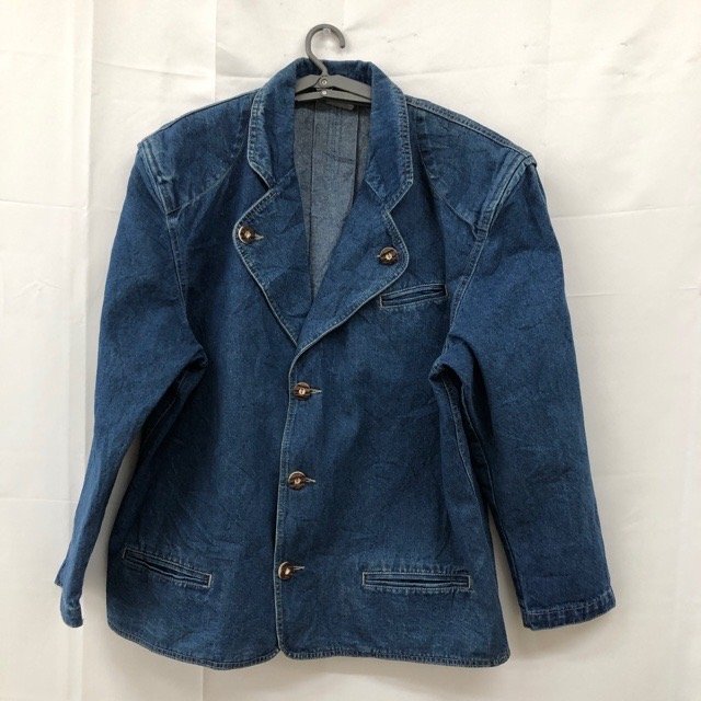 D27 エイチアイエス ユーロ古着 チロリアン イタリア製 デニム コットン テーラードジャケット ブルー HIS メンズ拍卖