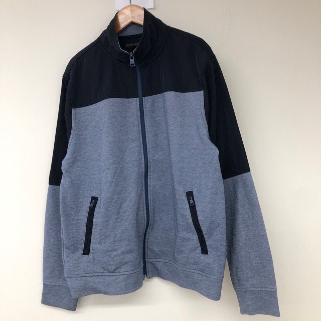 D312 バナナリパブリック M アメリカ古着 切替デザイン コットン混 長袖 ジップ ジャケット グレー BANANA REPUBLIC メンズ拍卖