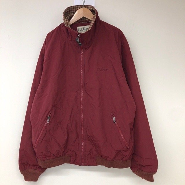D405 エルエルビーン L アメリカ古着 ナイロン チェック裏地 ブルゾン ジャケット ワインレッド L.L.Bean メンズ拍卖