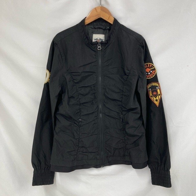 D388 ハーレーダビッドソン S アメリカ古着 ポリナイロン 刺繍ロゴ ライダースジャケット ブラック HARLEY-DAVIDSON メンズ拍卖