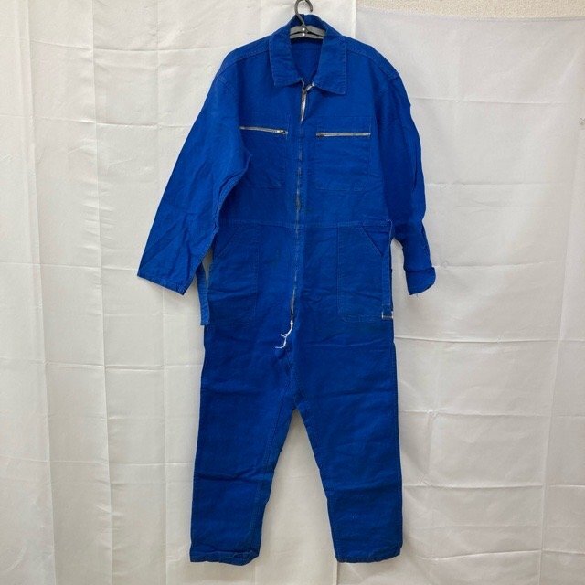 B847 ラモヴィス 52 フレンチワーク ユーロ古着 ベルト付き コットン ワークツナギ ブルー L’AMOVIS メンズ拍卖