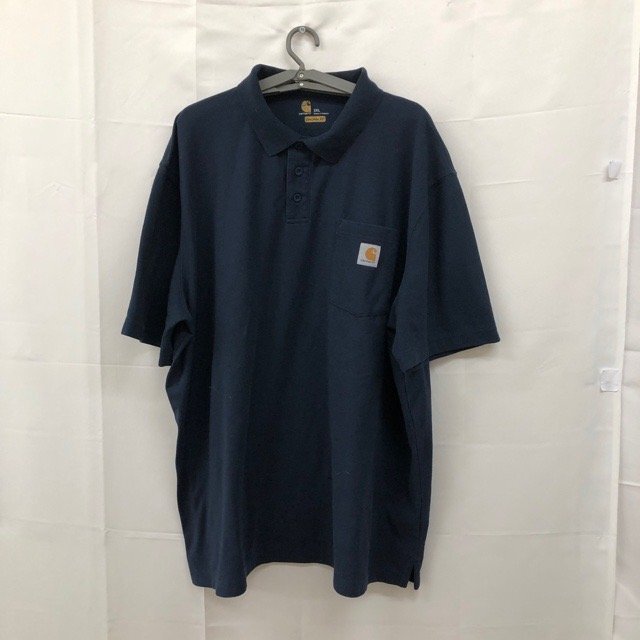 D220 カーハート 2XL アメリカ古着 ポロシャツタイプ コットン混 半袖Tシャツ ネイビー Carhartt メンズ拍卖