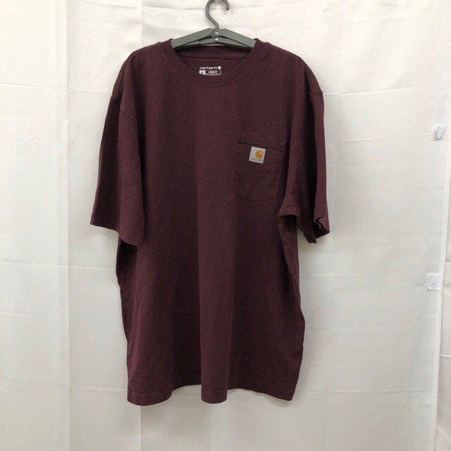 D223 カーハート XL アメリカ古着 ドミニカ共和国製 ポケット付き コットン 半袖Tシャツ ワインレッド Carhartt メンズ拍卖