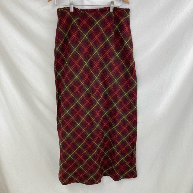 B763 クリスティーアンドジル 6 アメリカ古着 チェック柄 アクリル混 ロングスカート レッド CHRISTIE & JILL レディース拍卖
