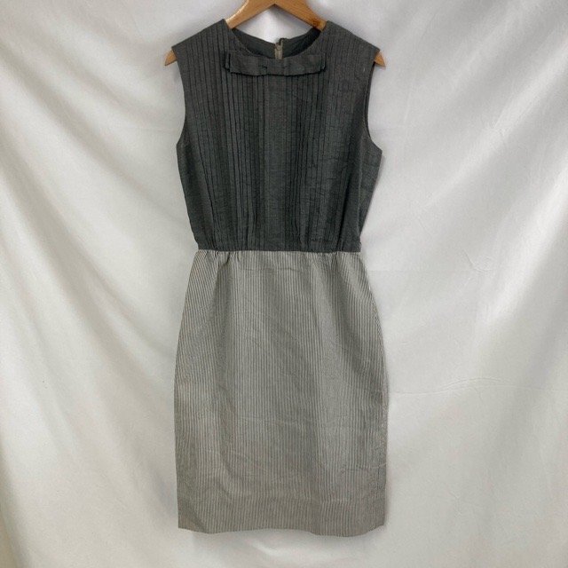 B759 ヴィンテージ アメリカ古着 ストライプ柄 コットン ノースリーブワンピース グレー VINTAGE レディース拍卖