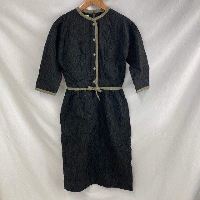 B764 ヘレンホワイティング アメリカ古着 七分袖 ウール混 ワンピース ブラック HELEN WHITING レディース拍卖