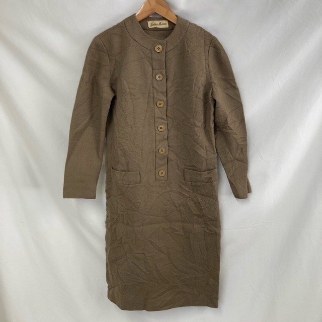 B765 ニーマンマーカス M アメリカ古着 長袖 ウール混 ワンピース ブラウン Neiman Marcus レディース拍卖