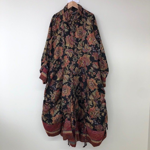 B6 リーアンダーセン L アメリカ古着 花柄 コットン混 厚手 ロングワンピース ブラック Lee Andersen レディース拍卖