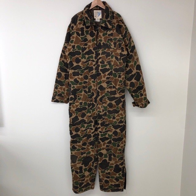 B18 トロフィークラブ M アメリカ古着 中綿 ポリエステル混 ツナギ カモフラージュ ブラウン Trophy Club メンズ拍卖