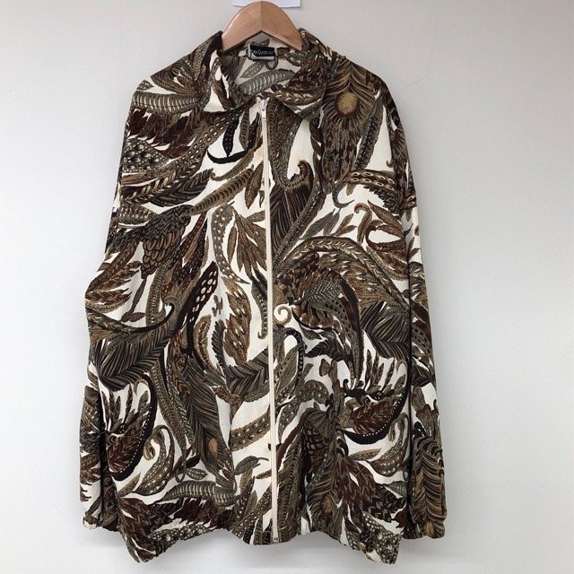 B46 ボンワース M アメリカ古着 メキシコ製 総柄 ポリエステル ジップジャケット ブラウン BonWorth レディース拍卖