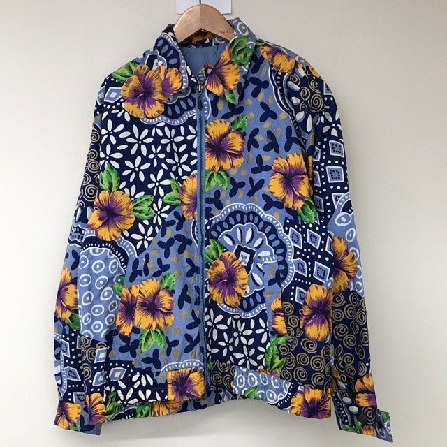 B42 アンディジョンズ S アメリカ古着 総柄 ナイロン ジップジャケット ブルー ANDY JOHNS メンズ拍卖