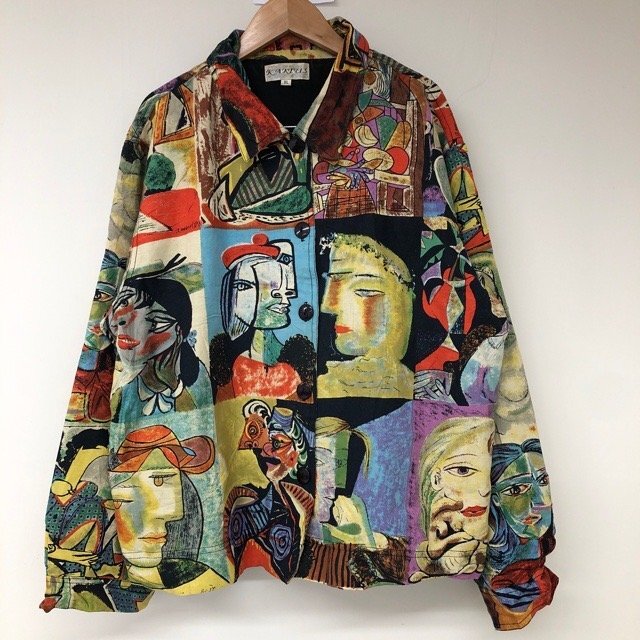 A1079 ピカソ カクタス XL アメリカ古着 総柄 クレイジーパターン ジャケット KAKTUS レディース拍卖