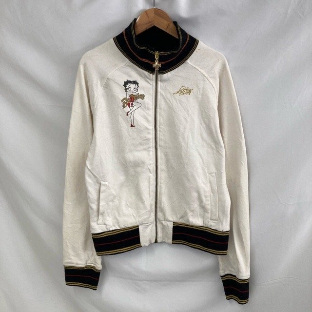 C701 ベティブープ アメリカ古着 キャラクター コットン フルジップ ジャージー スウェット ホワイト Betty Boop レディース拍卖