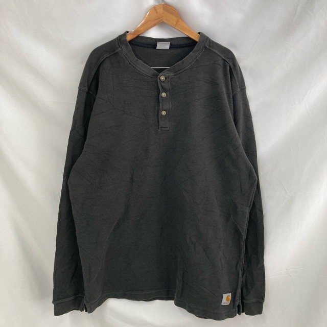 C853 カーハート L アメリカ古着 コットン 長袖 ヘンリーネックシャツ グレー Carhartt メンズ拍卖