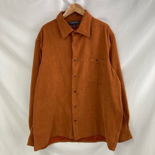 C864 クロフトアンドバロウ L アメリカ古着 ポリエステル 長袖 シャツ ブラウン Croft & Barrow メンズ拍卖