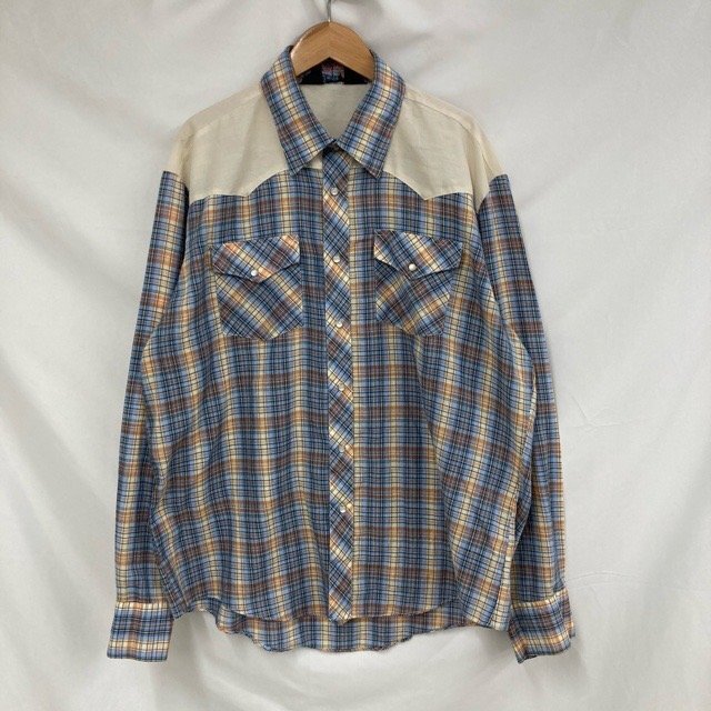 E84 ヴァンコート L アメリカ古着 ウエスタン コットンポリ 長袖 シャツ マルチカラー Van Cort メンズ拍卖